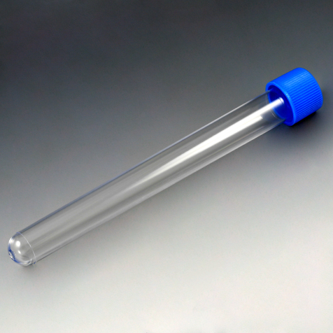 Globe Scientific Test Tube with Attached Blue Screw Cap, 16 x 150mm (20mL), PS Screwcap Tubes; Round Bottom Tube
